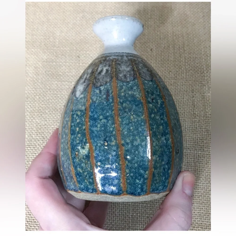 Stony Blue Gray Speckled Bud Vase 5 1/4 Inch Art Pottery Coastal Earthy Boho
